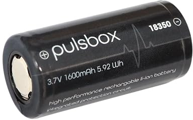 pulsbox Batteria agli ioni di litio 18350, 3,7 V, 1600 mAh, circuito di protezione PCB integrato (1 polo positivo piatto)