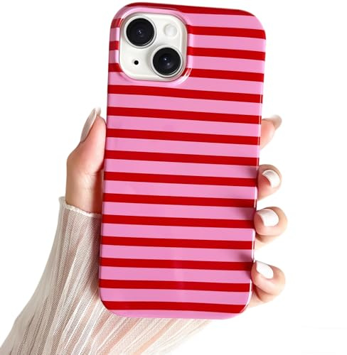 SmoBea Kompatibel mit iPhone 14 Hülle, Süßes horizontal Striped Handyhülle, weiches, schlankes, stoßfestes TPU-Telefoncover für Frauen und Mädchen, schön und stilvoll,Red