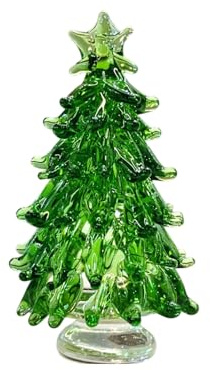 Glass Christmas Tree Figurine, Stained Glass Christmas Tree Statue, Festive Ornament for Fireplace Living Room Indoors Tabletop Outdoors Home Bedroom Workplace (Green)