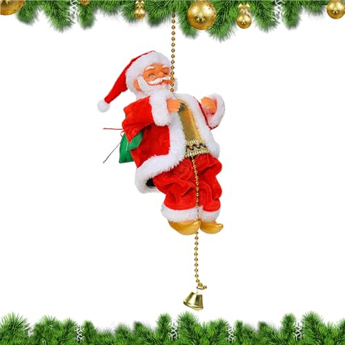 Kletterender Weihnachtsmann - mit Musik, animierte elektrische Weihnachtsdekorationen batteriebetrieben, Weihnachtsdekorationen für Weihnachtsmann für Geburtstagsfeiern, Büros, Wohnzimmer, Wohnung