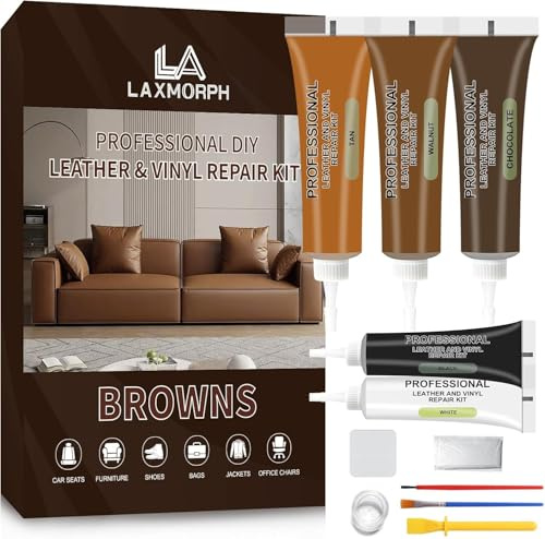Laxmorph Braunes Lederreparaturset für Möbel - Lederfarben-Restaurator für Sofa, Autositze, Jacken und mehr Risse und Brandlöcher reparieren, Bonded, Italian, Pleather, Genuine restaurieren