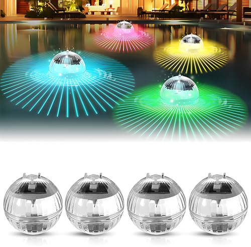 HOVCEH 4 Stück Solar Schwimmende Poolbeleuchtung,Poolbeleuchtung Solar,7 Farben RGB Pool Lichter Schwimmend,Solar Schwimmlichter,Schwimmkugel Sola-r für Schwimmbad,Pool,Teich,Brunnen,Wasserparks(A)