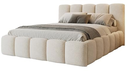 FurniDe24 Polsterbett Venus mit Bettkasten, Doppelbett mit Kopfteil, Metall-Lattenrost & Gasdruckfedern, Bouclé-Stoff, Bettgestell, Modernes Bett für Schlafzimmer - beige (Quelle 03, 160 x 200 cm)