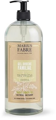 MARIUS FABRE - Gel Douche Familial, Parfumé à la Verveine - A Base d'Huiles Végétales - Extrait de Fleurs & Feuilles de Verveine - Origine France Garantie - Flacon Pompe 1L