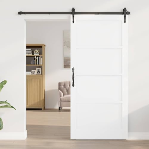 Tonture Puerta interior blanca 93 x 202 cm madera contrachapada rústica interior de pino puerta corredera ahorra espacio DIY montaje para vivienda versátil