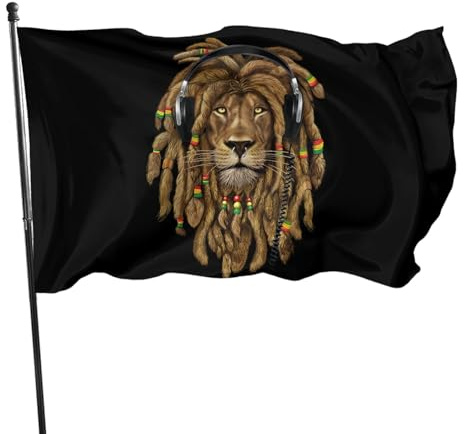 Jamaikanische Rasta-Reggae-Judah-Löwe-Flagge (90 x 150 cm) für den Außenbereich – Saisonales Banner für Garten, Hof, Veranda, Bauernhaus und Heimdekoration