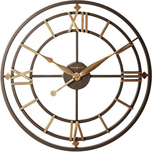Howard Miller York Station Oversized Wall Clock – Aged Iron Finish, Skeleton Design, Roman Numerals, Battery-Operated Quartz Movement
