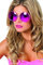 Brille, große runde Gläser, Neon-Pink