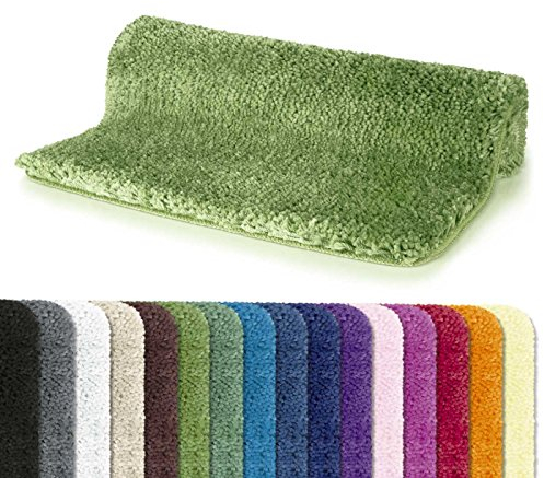 Spirella Badteppich Badematte Duschvorleger Mikrofaser Hochflor | flauschig | rutschhemmend | geeignet für Fußbodenheizung | 70x120 cm | Olive Grün, Olivgrün