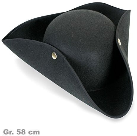 FASCHING 38459 Piraten-Hut Dreispitz schwarz, Wollfinzoptik NEU/OVP
