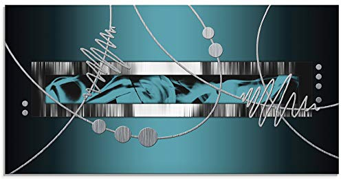 ARTland Wanddeko Glasbilder Wandbild Glas Bild einteilig 60x30 cm Querformat Moderne Kunst Abstrakt Muster Grafik Modern Petrol S7LW