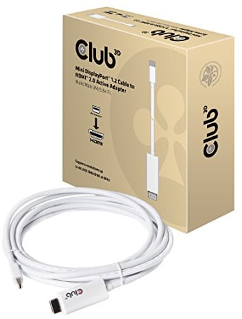 Club 3D CAC-1173 Mini DisplayPort 1.2 Cable to HDMI 2.0 Active Adapter, White 3M/9.84'