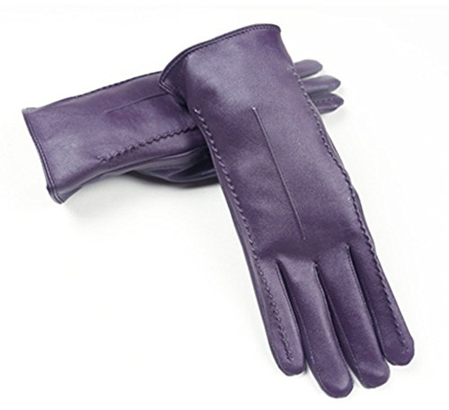 Long Keeper Lederhandschuhe Damen Faux Leder Touchscreen Handschuhe Damen Winter Warm mit Weichem Innenfutter (Violett)