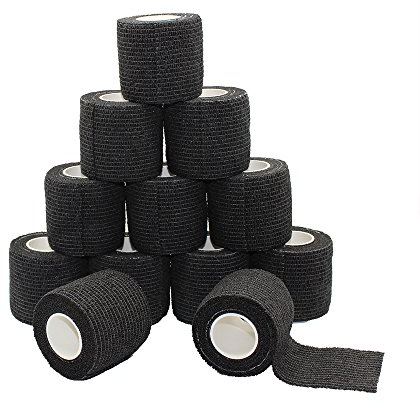Fuluning, Tapeverband, Selbsthaftend Tape, stark Sport Tape für Handgelenk (5cm12Rolls, Black)