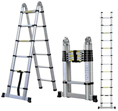 3.8 M Teleskopleiter Klappleiter ausziehbare Aluminium Leiter Aluleiter Mehrzweckleiter Teleskop Design bis 150 Kg Belastbar (3.8 M / 1.9+1.9M)