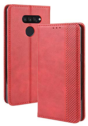 DEDUX Flip Hülle kompatibel mit LG K50S, Retro Leder Brieftasche Abdeckung Magnetverschluss Folio Ständer Kartensteckplätze Handyhülle, Rot
