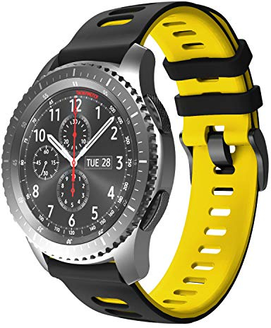 NotoCity 22mm Universal Ersatz Armband für Garmin vivoactive 4/ Huawei Watch GT 2/ Huawei GT 2e/ Samsung Galaxy Watch 46mm/ Amazfit GTR 2e/ GTR2/ Quick-Fit Silikon Uhrenbänder (Schwarz-Gelb)