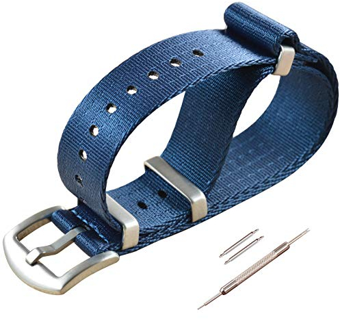 MZBUTIQ 24mm Blau Sicherheitsgurt Nylon Uhrenarmband Watch Bracelet Belt für Herren Damen Gebürstete Schnalle
