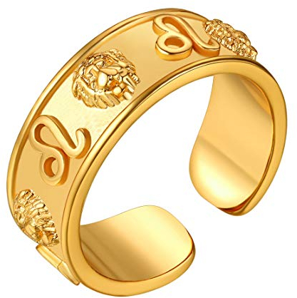 FindChic Damen Herren Sternzeichen Fingerring Retro Bandring Löwe Ring Offener Ring mit Geschenkebox für Valentinstag Geburtstag