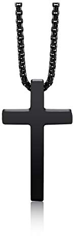 PiercingJak Edelstahl Kreuz Kette Herren Damen Halskette Religiöse Gebet Kreuz Anhänger mit 24 Kette, Silber/Schwarz