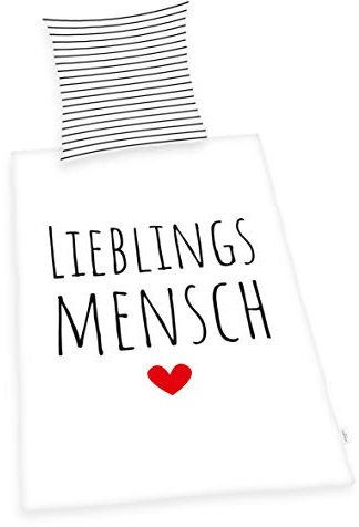 Herding Lieblingsmensch Bettwäsche-Set, Wendemotiv, Kopfkissenbezug 80 x 80 cm, Bettbezug 135 x 200 cm, Mit leichtläufigem Reißverschluss, Baumwolle/Renforcé