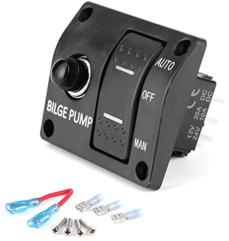 Genericer Pannello interruttori di sentina Pannello interruttori Pompa di sentina a 3 Vie Automatico/Spento/Manuale 12V 24V con indicatore LED Interruttore Automatico 15A Incorporato Alluminio