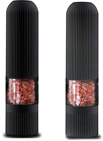 SMSOM 2pcs Molinillos de Sal y Pimienta de Gravedad, Salina eléctrica Negra y Molino de Pimienta, Molinillo de Pimienta automático con la Mano con Uso con DIRIGIÓ Sacombres de pimientos de Sal