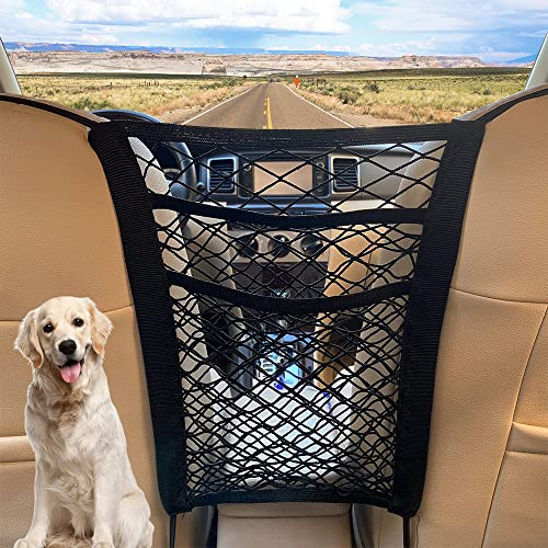 SOEWIOU Auto Organizer Netztasche, Autositz Aufbewahrungsnetz, Universal Auto Netz Tasche, Auto Rücksitz Ablagenetz Dehnbar, Auto Organizer Schutznetz Barrier für Kinder und Hund DREI Schichten