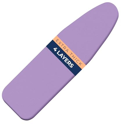 Ironing Board Cover and Pad Extra Thick Heavy Duty Padded 4 Layers, Silver Coated Ironing Board Cover, Non Stick Scorch and Stain Resistant Standard Size 15x54 inch with Elasticized Edges (Lilac)