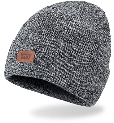 Levi's Uni-Erwachsene All Season Comfy Leather Logo Patch Cuffed Hero Beanie-Mütze, Grau meliert, Einheitsgre