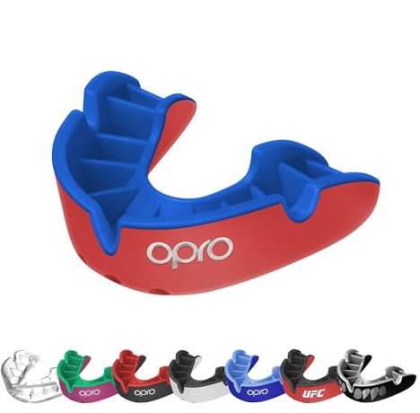 OPRO Silver Level Erwachsene und Kinder Sport Mundschutz mit Etui, Mundschutz mit revolutionärer Anpassungstechnologie für Hockey, Lacrosse, Rugby, MMA, Boxen und BJJ (Rot/Dunkelblau, Erwachsene)