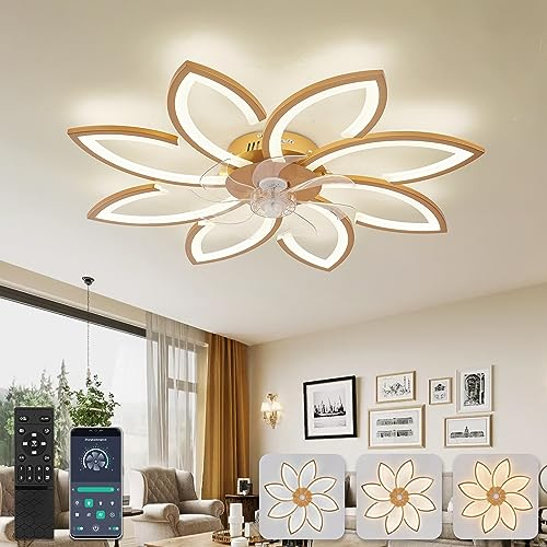 90 cm Lampadario Ventilatore da Soffitto Con Telecomando Led Dimmerabile Pale da Soffitto Design DC Plafoniera Fiore Led Reversibile 6 Velocità Lampadari a Ventola per Camera da Letto Cucina,Oro