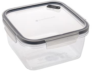 MasterClass Eco-Snap 800ml Recycled Plastic Food Storage Container with Lid, BPA Free, Lunch Box, Prep & Leftovers, Clip Lock Shut, Recycled, Re-usable & Recyclable, Freezer & Microwave Safe, Square