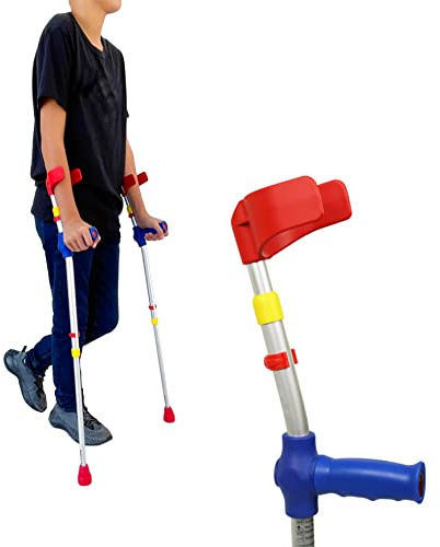 PEPE Mobility Kids Crutches, Adjustable Elbow Crutches, Coloured (2 Units) | Eleven Height Settings from 28 to 36 Inches, Light Aluminium, Reflectors for Safety, Non Slip Rubber Ends, Made in Europe