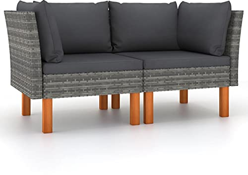 Festnight 2-Sitzer Sofa Ecksofas 2 STK. Lounge Sofa Outdoor 2 Sitzer Gartensofa 2-sitzer Terrassen Sofa Im Freien Ratanmoebel Für Balkon Rattan Gartenmöbel Set Eukalyptus Massivholz