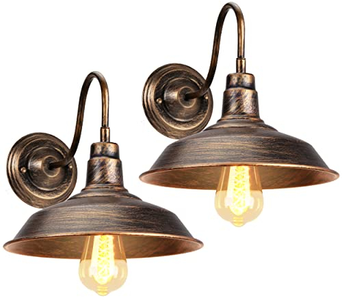 iDEGU 2 piezas Lamparas de Pared Vintage 26cm Aplique de Pared Interior Diseño Industrial Iluminación E27 Retro Luz de Pared para Cocina, Comedor, Sala de Estar, Pasillo, Restaurante (Bronce)