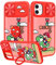 Joyleop (2-in-1 Schutzhülle für iPhone 11, Cartoon-Motiv für Mädchen, hübsche Frauen, Teenager, Kinder, Mädchen, rotes Muster, mit Schiebekamera-Abdeckung + Ringhalter für Apple 11, 15,5 cm (6,1 Zoll)