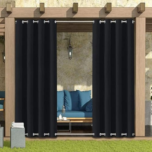 Rideau Exterieur Terrasse,imperméables,Coupe-Vent,Rideau Pergola Extérieur Occultants à Double œillet à Isolation Thermique pour tonnelle de Porte de Jardin,Noir,2 pièces|132x213cm(LxH)