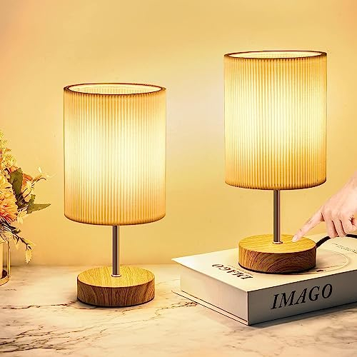Totofac 2er Set Nachttischlampe touch dimmbar, 3 Helligkeitsstufen Einstellbar Warmweiss, LED Tischlampe Modern mit handgemachtem Lampenschirm in weiß für Schlafzimmer, Wohnzimmer, Büro