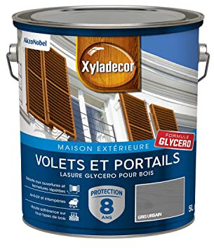 Xyladecor - Lasure Protectrice pour Bois Extérieur - Volets, Portails, Portes, Fenêtres - Couleur : Satin Gris Urbain - Quantité : 5 L