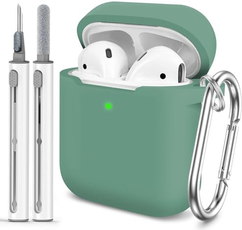 Woyinger Custodia per AirPods, fornita con penna pulita, custodia protettiva in morbido silicone per donne e uomini, compatibile con custodia di ricarica Apple AirPods di seconda generazione, LED