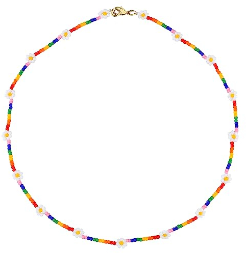 KELITCH Neue Bunte Daisy Blume Strand Halsketten Regenbogen Samen Perlen Choker Halsketten Schöne Vintage Mode Frauen Halsketten Schmuck
