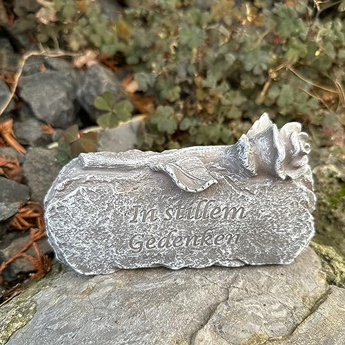 eberin · Friedhof Gedenkstein Motiv Rose · Trauerstein/Spruchstein/Grab Stein Reale Steinoptik mit Spruch In stillem Gedenken