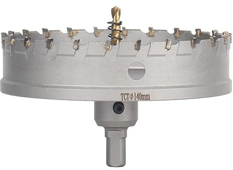 Vearter Sega a tazza in metallo duro da 140 mm, con punta di centraggio, punta in metallo duro per metallo, acciaio inossidabile, acciaio da costruzione, alluminio, rame, ferro, plastica, fibra di