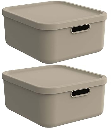 Rotho Albula light 2er-Set Aufbewahrungsbox 20l mit Deckel (Beige)