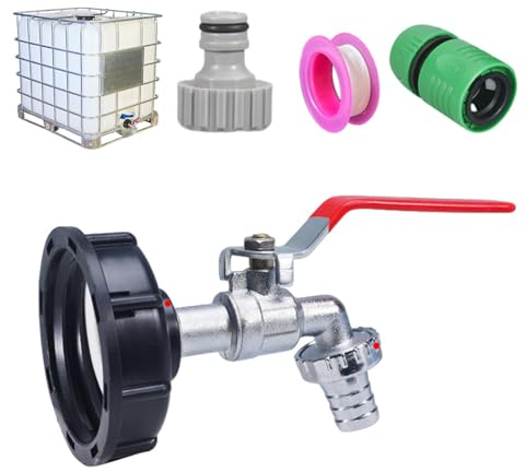 Grifo de Tanque de 1000 L, Conexión de Depósito, Adaptador Con Manguera de 1/2, Para Drenaje y Jardín (Varios