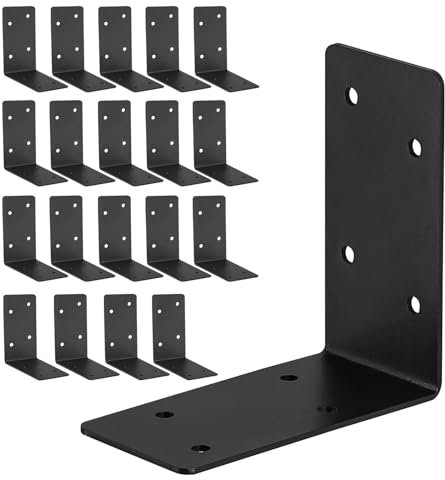 YVHFWOY 20Pcs Corner Braces,4x4x2 Black L Brackets for Wood,Heavy Duty 2mm Steel Black Raised Garden Bed Corner Brackets,90 Degree L Shape Bracket for Furniture,Bed,Shelf Bracket