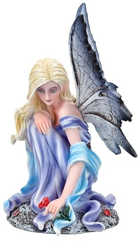 Elfenfigur - Miriel mit Rose 14,5 cm - Fee blaues Kleid Fantasy Elfe Figur Deko