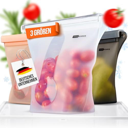 Your Nuance Lot de 3 sacs de congélation réutilisables en silicone - Anti-fuite - Passe au lave-vaisselle - Organiseur de réfrigérateur, rangement et organisation de la cuisine - Sachets zippés -