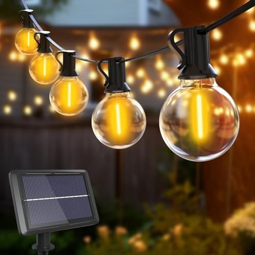 btfarm 23M/75FT Solar Festoon Lights Outdoor, 30+3 LED Solar String Lights Outdoor Garden with G40 Shatterproof Bulbs, 4 Light Modes Waterproof Solar Lights for Gazebo Patio Wedding Decor